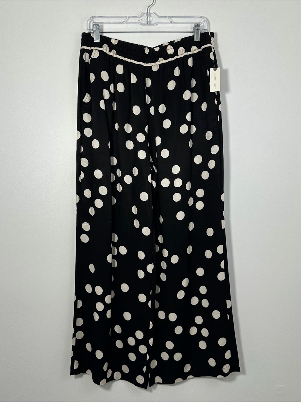 Anthropologie Maeve Black & Cream Polka Dot Wide Leg Pants Size Medium NWT